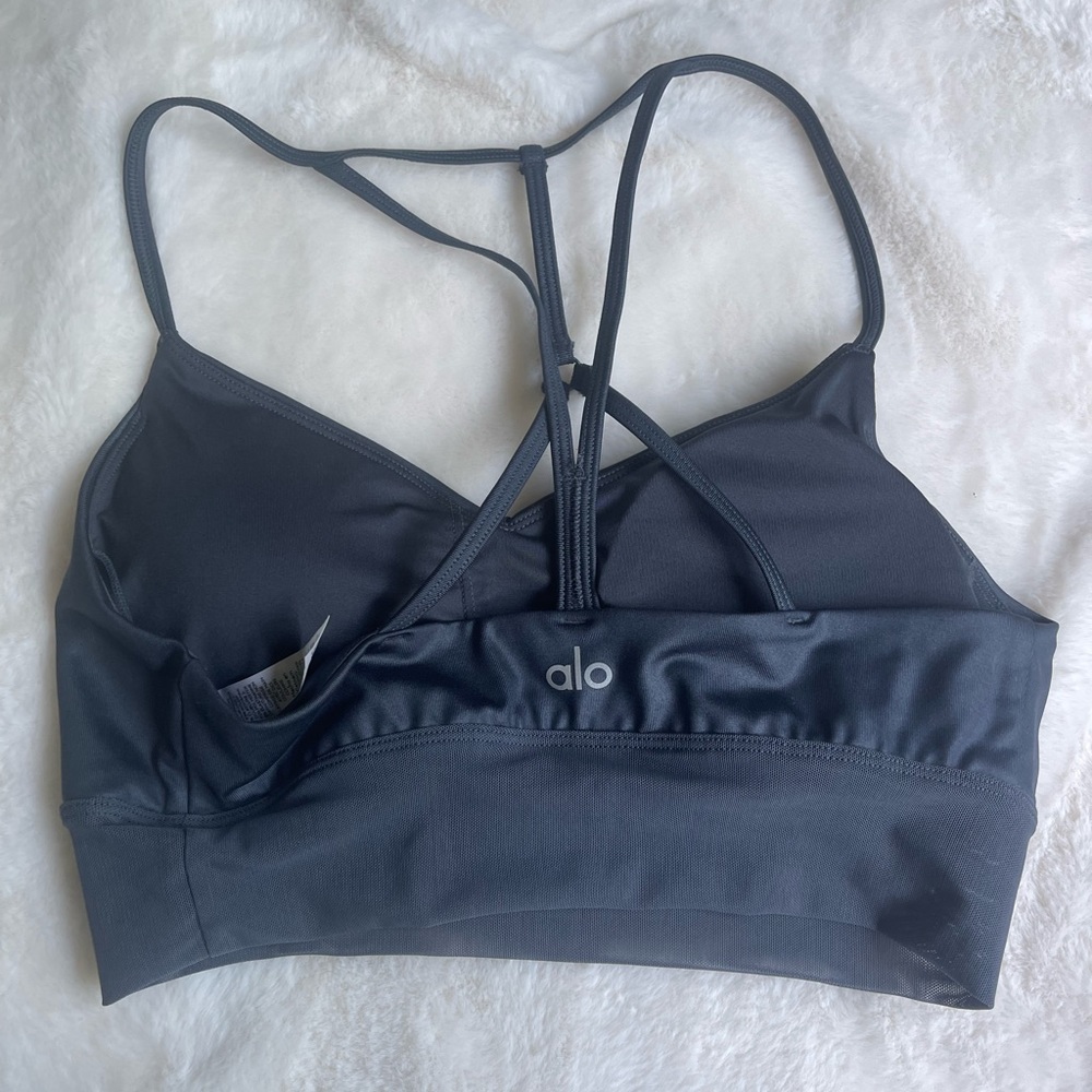 Alo Yoga Strappy Racer Back Sport Bra Black Mesh Trim medium - Picture 3 of 7